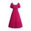 Robe Mi-longue Smockée Volantée à Manches Bouffantes Multiusage - Rouge M