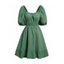 Mini Robe Volantée Découpée en Couleur Unie à Manches Bouffantes avec Nœud Papillon - Vert M