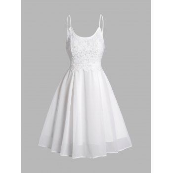 

Plain Color Guipure Cami Dress Adjustable Spaghetti Strap Mini Wedding Dress, White