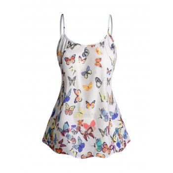 

Plus Size Butterfly Allover Print Camisole Top Spaghetti Strap Casual Top, White