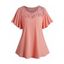 T-shirt Décontracté Simple Panneau en Dentelle en Couleur Unie Manches Bouffantes à Col Rond - orange clair XL