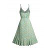 Floral Allover Print Ruffles Dress Adjustable Sphighatti Strap Button Down Asymmetrical Dress - LIGHT GREEN XL