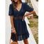 Hollow Out Ruffle Dress Solid Color Short Sleeve V Neck Casual Mini Dress - DEEP BLUE L