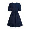 Hollow Out Ruffle Dress Solid Color Short Sleeve V Neck Casual Mini Dress - DEEP BLUE L