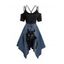 3D Cat Print Lace Up Dress Cold Shoulder Dual Strap Midi Dress - BLACK XL
