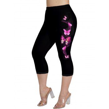 

Plus Size Butterfly Print Capri Leggings High Waist Cropped Leggings, Light pink