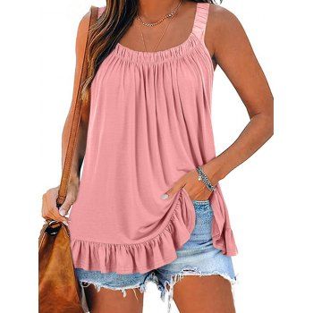 

Plain Color Ruffle Tank Top U Neck Casual Top, Light pink