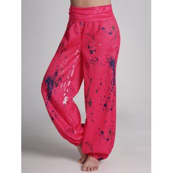 

Splash Ink Print Wide Leg Pants Streetwear Wide Elastic Waist Beam Feet Pants, Red