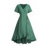 Robe Portefeuille Décontractée à Imprimé Marguerite à Manches Courtes de Cottagecore - Vert profond XL