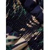 Plus Size Tropical Leaf Print Surplice Dress Fultter Sleeve Smocked Waist Midi Dress - DEEP BLUE 4XL