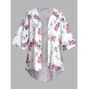 Haut de Cache-maillot Décontracté à Imprimé Fleur à Ourlet Asymétrique Ouvert en Avant Grande Taille - Blanc 3XL