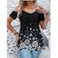 T-shirt à Épaules Nues à Manches Courtes en Dentelle à Imprimé Floral - Noir L