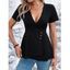T-shirt Décontracté Superposé en Couleur Unie à Col Plongeant avec Faux Bouton - Noir L