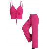 Ensemble Deux Pièces de Débardeur Simple Sanglé et Pantalon Décontracté - Rouge L