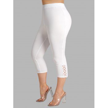 

Plus Size Plain Color Hollow Out Lace Crop Casual Leggings, White