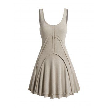 

Knit Vintage Tank Dress Plain Color Lettuce Hem Casual Dress, Light coffee