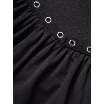 Gothic Eyelet Solid Color Midi Asymmetric Dress Spaghetti Strap Notched Handkerchief Dress