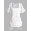 T-shirt Décontracté Simple en Dentelle Superposée en Couleur Unie à Manches Bouffantes Faux Deux Pièces - Blanc L