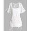 T-shirt Décontracté Simple en Dentelle Superposée en Couleur Unie à Manches Bouffantes Faux Deux Pièces - Blanc L