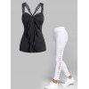 Ensemble de Débardeur Simple Brillant Transparent Panneau en Dentelle et Pantalon Simple - multicolor S