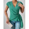 Blouse Décontractée Texturée Simple à Mancherons - Vert L
