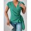 Blouse Décontractée Texturée Simple à Mancherons - Vert L