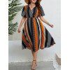 Robe de Cahce-cœur Linge A Fluide Rayée Imprimée Manches Courtes de Grande Taille - multicolor A 2XL