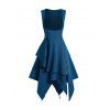 Lace Up Zip Handkerchief Dress Plain Color Sleeveless Casual Mini Dress - DEEP BLUE XL