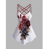 Débardeur Asymétrique en Treillis à Imprimé Rose à Bretelle Ajustable - Blanc XL