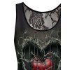 Heart Print Gothic Tank Top Asymmetrical Hem Lace Casual Top - BLACK XXL