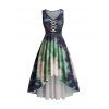 Robe Mi-Longue Haute Basse à Imprimé Peinture sans Manches à Lacets à Taille Haute - Gris XXL