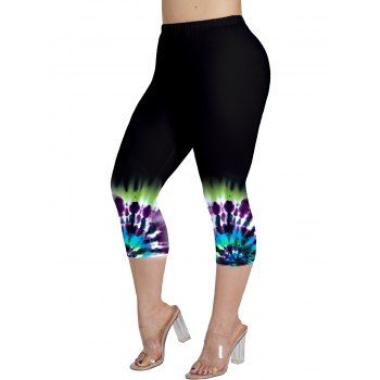 

Plus Size Tie Dye Print Leggings Elastic Waist Casual Cropped Capri Leggings, Multicolor a