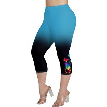 

Plus Size Feather Print Capri Leggings Ombre Casual Cropped Leggings, Blue