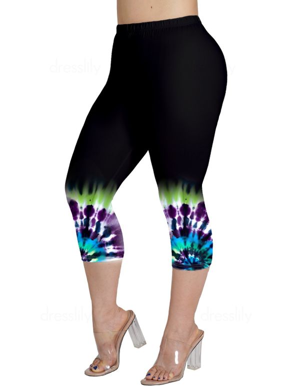 Legging Capri Décontracté Teinté Imprimé à Taille Elastique de Grande Taille - multicolor A 5X