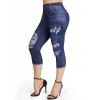 Plus Size Butterfly Lace Crossover V Neck Tank Top and Faux Denim 3D Plaid Print Capri Jeggings Casual Outfit - multicolor A L