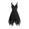 Lace Up Gothic Dress Plain Color Adjustable Buckle Strap Handkerchief Dress - BLACK M