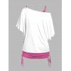 Ensemble de T-shirt à Imprimé Marguerite à Epaule Oblique et de Camisole Simple de Grande Taille - Rose clair 1X