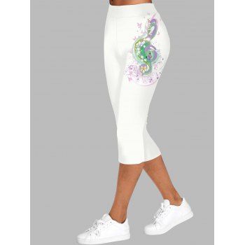 

Music Note Print Capri Leggings Elastic Waist Cropped Casual Leggings, White