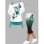 Ensemble de Legging Capri Décontracté Ombré à Taille Elastique et Tops Froncés et Cintrés à Imprimé Papillon - multicolor S