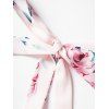 Robe Cahce-cœur Mi-Longue Fleurie Haute Basse à Epaule Nouée à Volants de Vacance - Rose clair M
