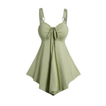 

Solid Color Cinched Tie Asymmetric Tank Top O Ring High Waist Tank Top, Light green
