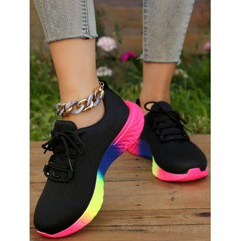 

Bright Ombre Print Lace Up Breathable Sport Shoes, Black