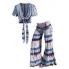Ensemble de Haut Court Tie-Dye à Devant Ouvert et Pantalon à Taille Élastique à Jambes Larges - multicolor S