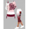 Ensemble de Tops Décontractés à Imprimé Papillon et Fleurs avec Bretelles Spaghetti et Legging Capri - multicolor S