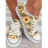 Sunflower Print Round Toe Lace Up Raw Hem Casual Shoes - Brun Doré EU 41