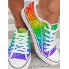 Sequins Round Toe Lace Up Frayed Raw Hem Shoes - multicolor A EU 42