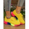 Bright Ombre Print Lace Up Breathable Sport Shoes - Jaune EU 36