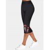 Legging Décontracté Capri à Imprimé Champignon à Taille Elastique - Noir XXL