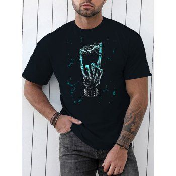 

Gothic T Shirt Skeleton Hand Print Short Sleeve Round Neck Casual Tee, Black