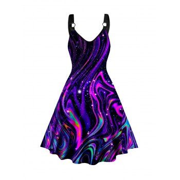 

Psychedelic Allover Print Tank Dress O Ring A Line Trendy Dress, Purple